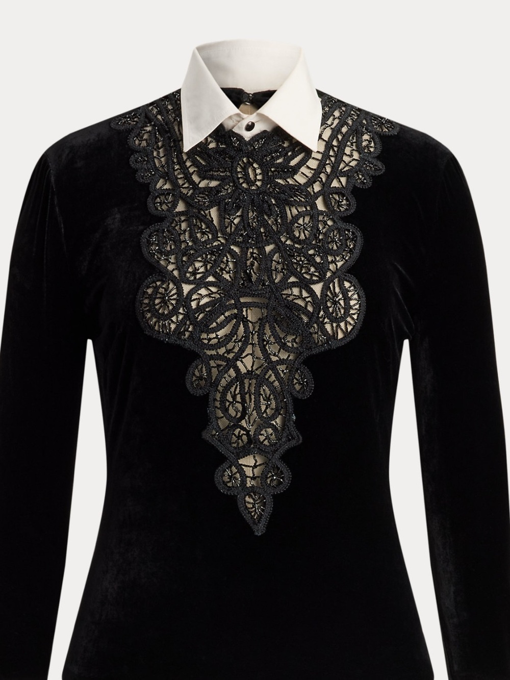 Ralph Lauren Collection Fall 25 Missy Black Hand Beaded Velvet Long Sleeve Top - Picture 7 of 16